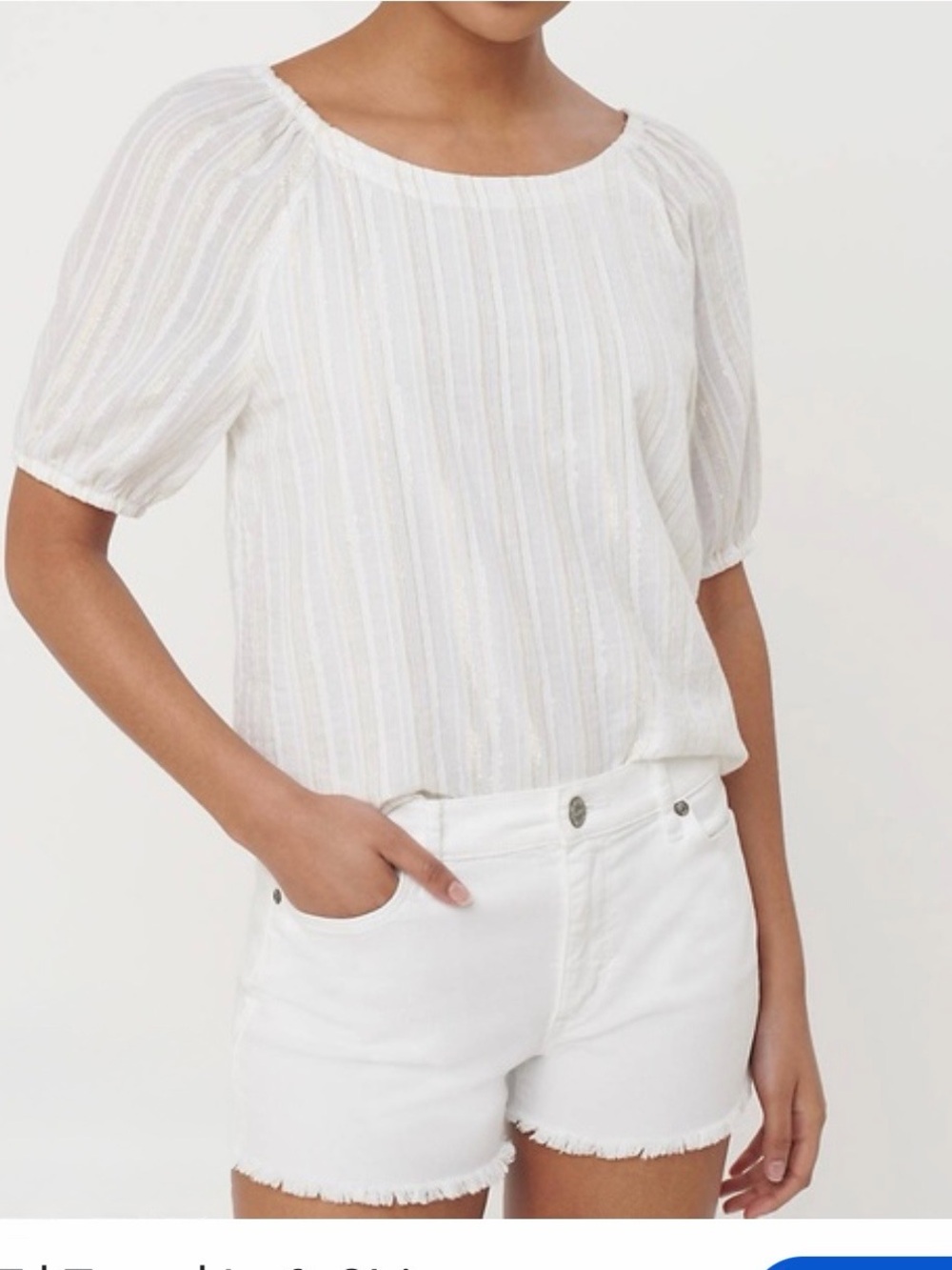 LOFT BOAT NECK GLIMMER STRIPE PULLOVER PUFFY SLEEVE TOP